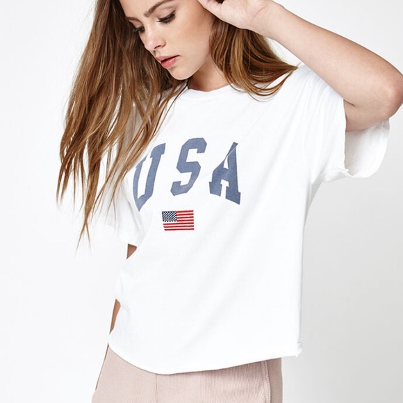 J. GALT Tops - John GALT White USA T-Shirt || Cropped and Boxy